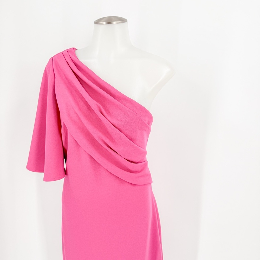 Badgley Mischka Pink Asymmetrical Ruched Cocktail Dress - Picture 3 of 5